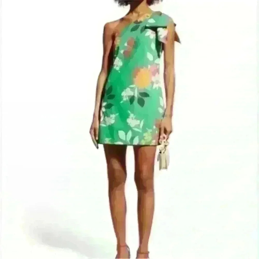 Cara Cara Green Floral One-Shoulder Mini Dress